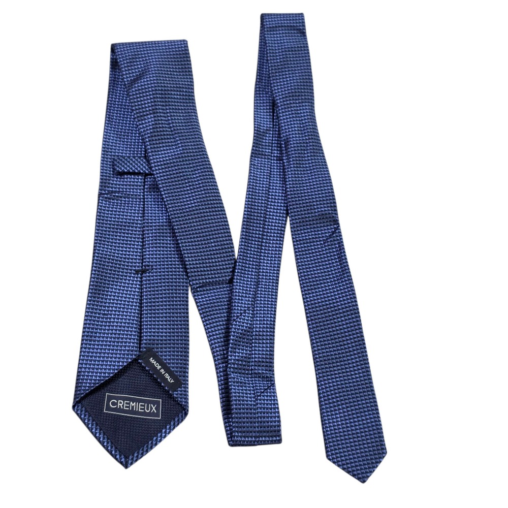 Cremieux Mens Classic‎ Necktie Blue Geometric Grid Silk Made In Italy Designer